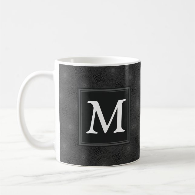 Monogram charcoal circles pattern coffee mug (Left)