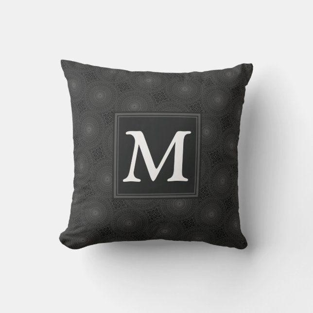Monogram charcoal circles pattern cushion (Front)