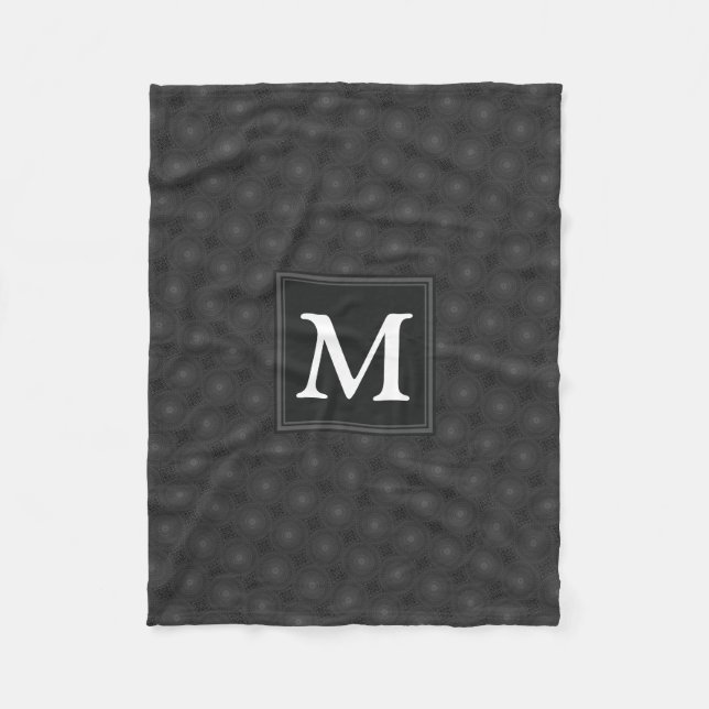 Monogram charcoal circles pattern fleece blanket (Front)