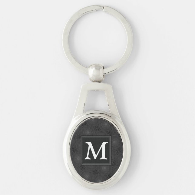 Monogram charcoal circles pattern key ring (Front)