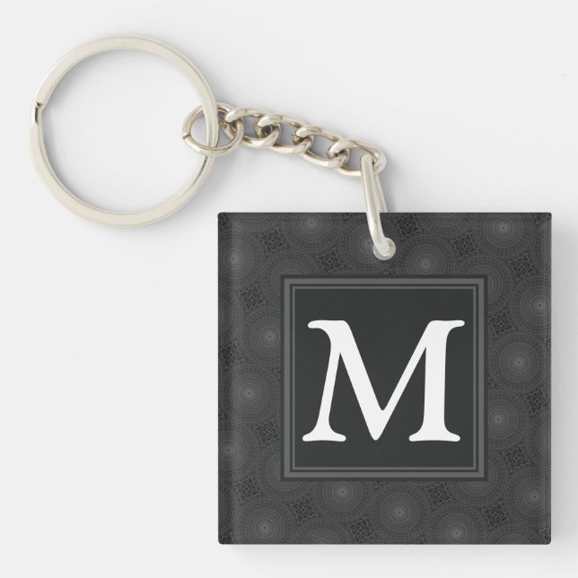 Monogram charcoal circles pattern key ring (Front)