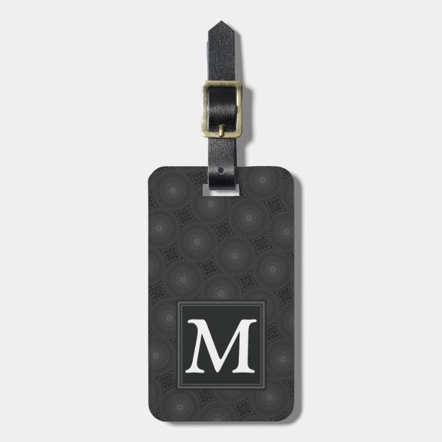 Monogram charcoal circles pattern luggage tag (Front Vertical)