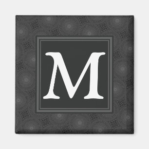 Monogram charcoal circles pattern magnet
