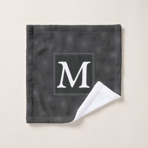 Monogram charcoal circles pattern wash cloth