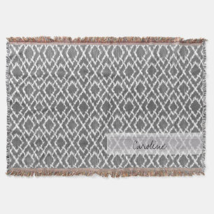 Monogram Charcoal Grey Tribal Ikat Diamond Pattern Throw Blanket