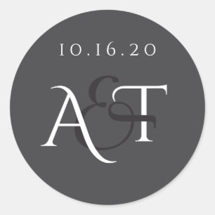 Monogram Charcoal Grey Wedding Initials Classic Round Sticker