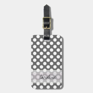 Monogram Charcoal Grey White Polka Dot Pattern Luggage Tag