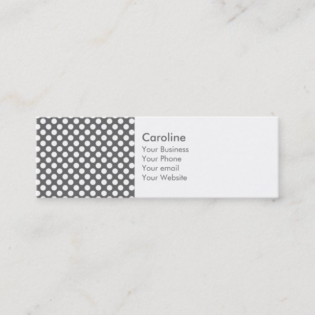 Monogram Charcoal Grey White Polka Dot Pattern Mini Business Card (Front)
