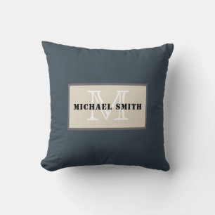 Monogram Charcoal Solid Colour Background Cushion