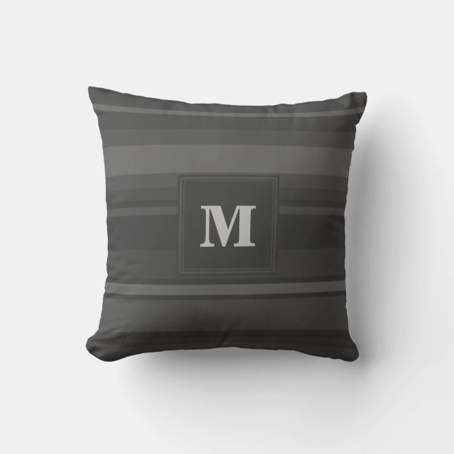 Monogram charcoal stripes cushion (Front)