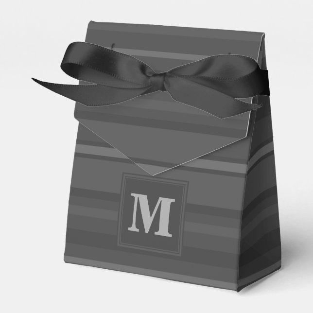 Monogram charcoal stripes favour box (Front Side)