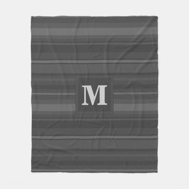 Monogram charcoal stripes fleece blanket (Front)