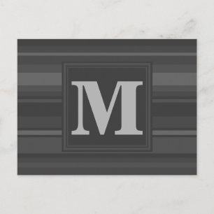 Monogram charcoal stripes postcard