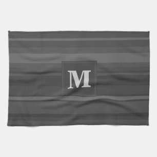 Monogram charcoal stripes tea towel