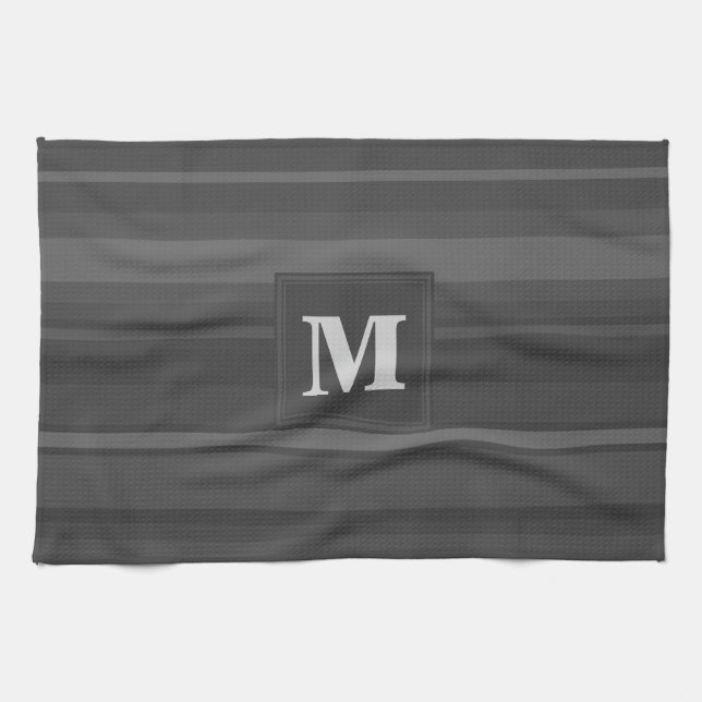 Monogram charcoal stripes tea towel (Horizontal)