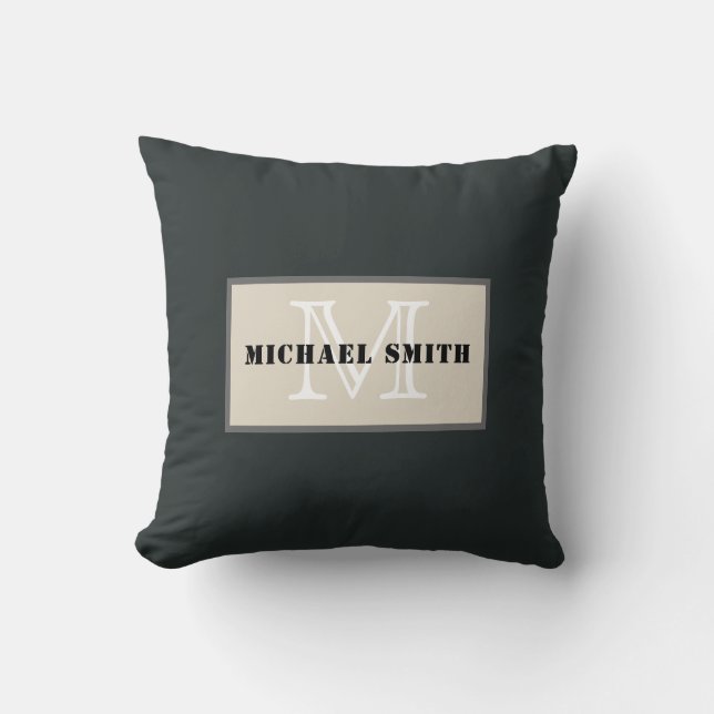 Monogram Charleston Green Solid Colour Background Cushion (Front)
