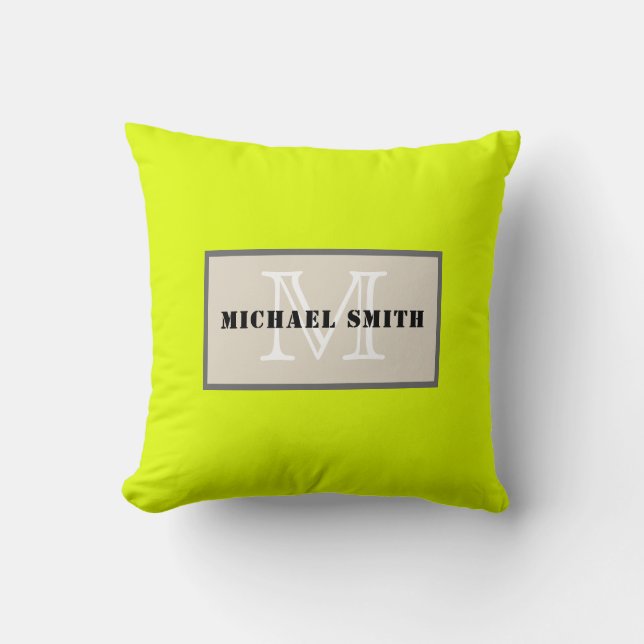 Monogram Chartreuse Solid Colour Background #2 Cushion (Front)