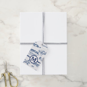 Monogram Chattanooga Toile Blue Gift Tags