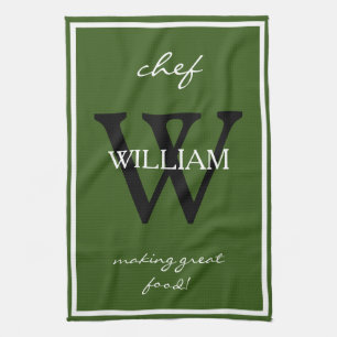 Monogram + Chef's NAME make great food Rustic Cool Tea Towel