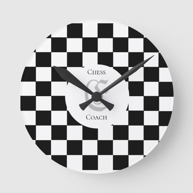 Monogram Chequered Custom Name Initial Profession Round Clock (Front)