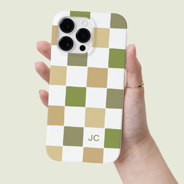 Monogram Chequered Green and Beige Modern Pattern Case-Mate iPhone Case (Monogram Checkered Green and Beige Modern Pattern Case-Mate iPhone Case)