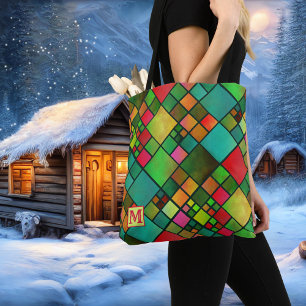 Monogram Chequered Pattern Tote Bag