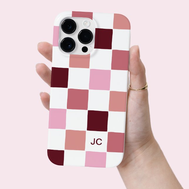 Monogram Chequered Pink Modern Simple Pattern Case-Mate iPhone Case (Monogram Checkered Pink Modern Simple Pattern Case-Mate iPhone Case)