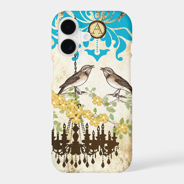Monogram Cherry Blossom  Bird Chandelier iPhone (Back)