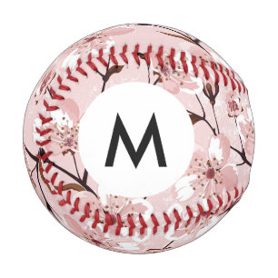 Monogram Cherry Blossom Flowers Pattern Baseball