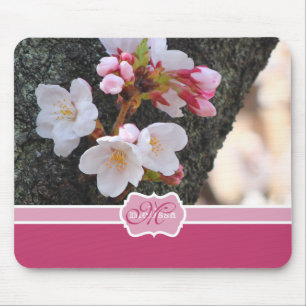 Monogram Cherry Blossom Sakura Blooming Tree Trunk Mouse Pad
