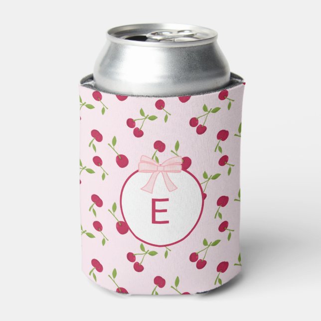  Monogram Cherry Coquette Pink Custom Cute Can Cooler (Can Front)