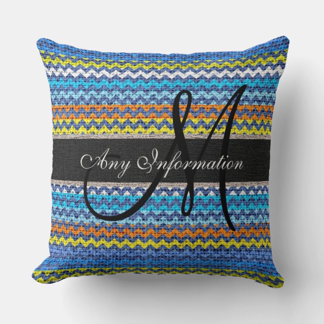 Monogram Chevron Burlap Rustic #18 Cushion (Front)