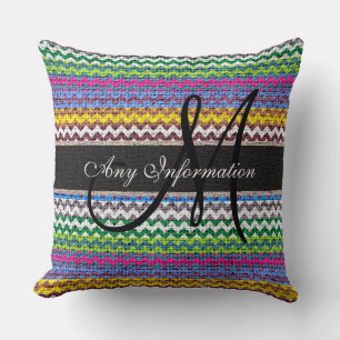 Monogram Chevron Burlap Rustic #20 Cushion