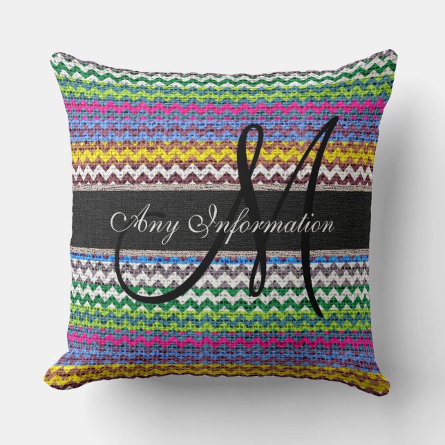 Monogram Chevron Burlap Rustic #20 Cushion (Front)