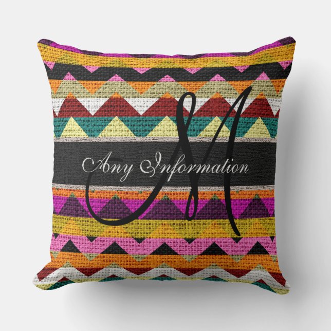 Monogram Chevron Burlap Rustic #7 Cushion (Front)