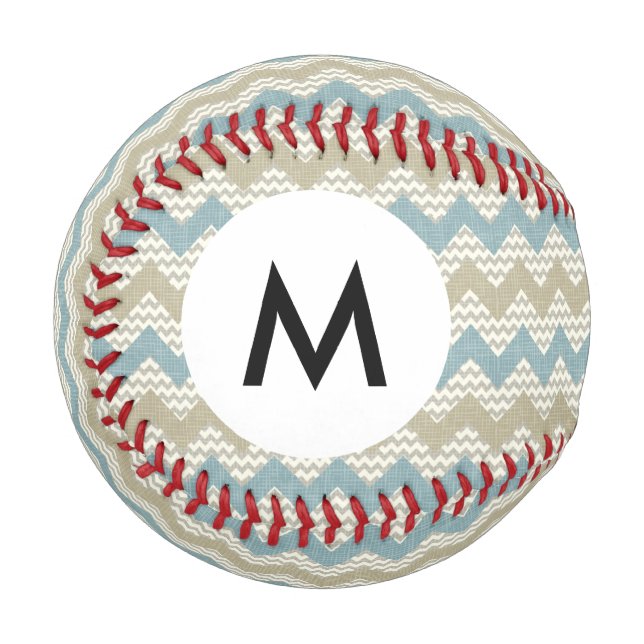 Monogram Chevron pattern on linen texture Baseball (Front Left)