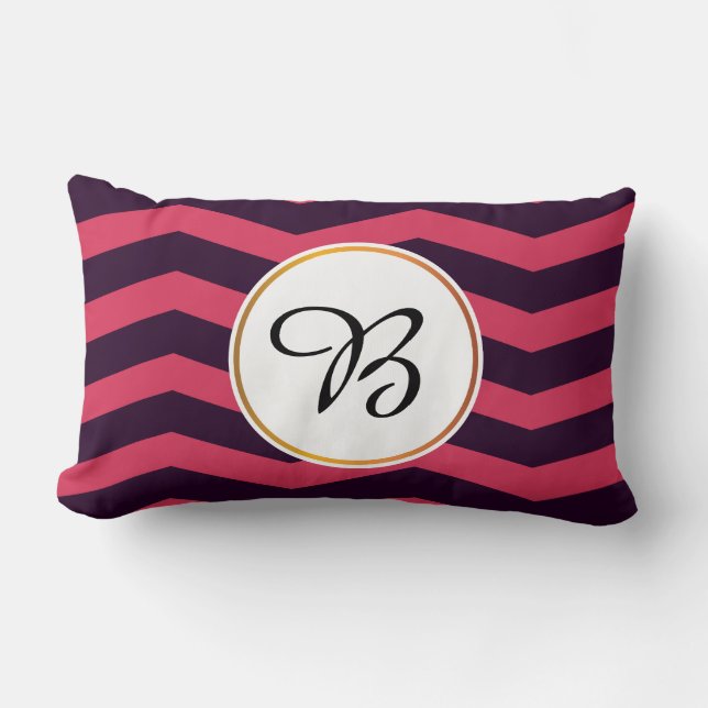 monogram & chevron patterned lumbar cushion (Front)