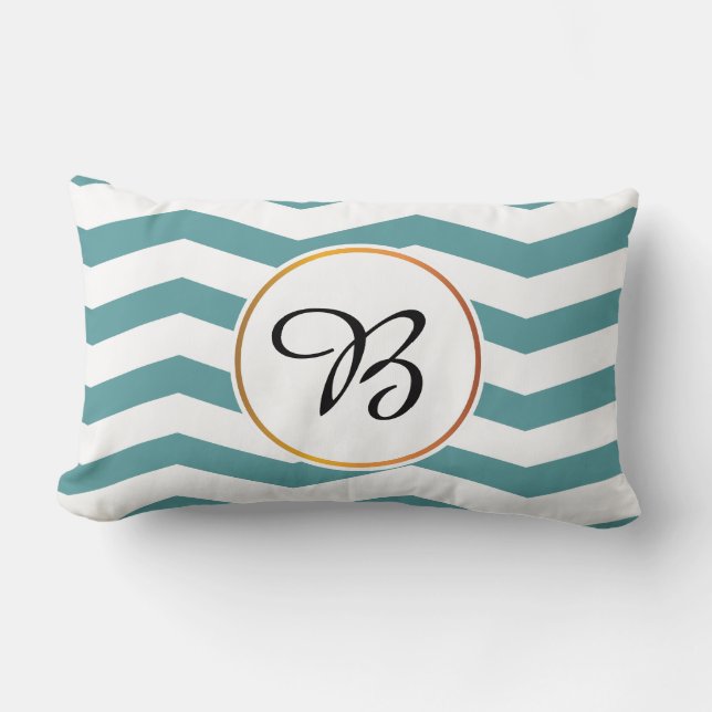 monogram & chevron patterned lumbar cushion (Front)
