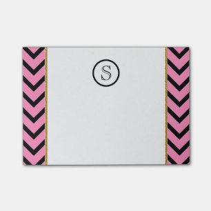 Monogram chevron personalised pink black gold post-it notes