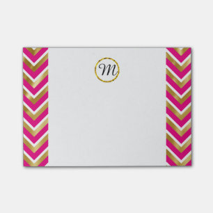Monogram chevron personalised pink gold white post-it notes