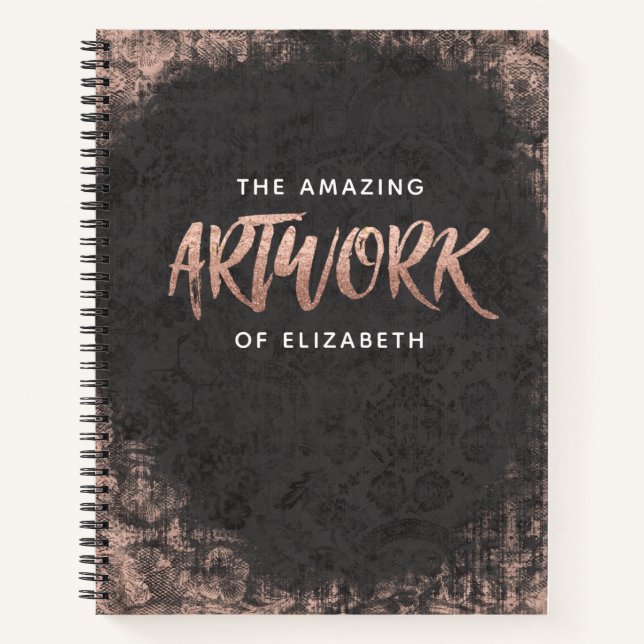Monogram Chic Black Rose Gold Artist Sketchbook Notebook (Front)