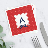 Monogram Chic Blue Ribbon Red and White Polka Dot