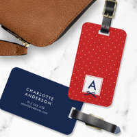 Monogram Chic Blue Ribbon Red Polka Dot