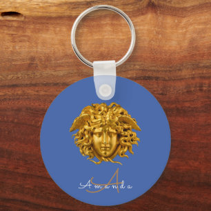 Monogram Chic Couture Gold Medusa Mask French Blue Key Ring