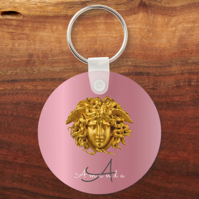 Monogram Chic Couture Gold Medusa Mask Rose Gold Key Ring (Front)