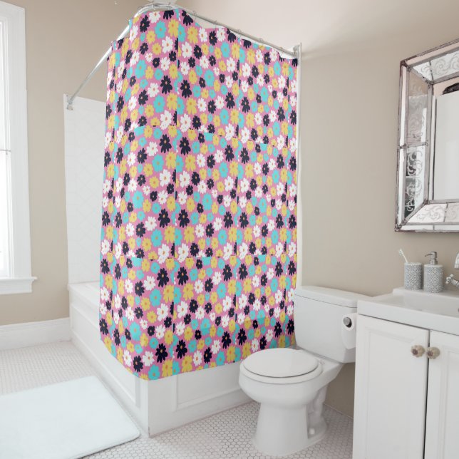  Monogram Chic Floral  Pink Pattern Shower Curtain (In Situ)