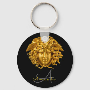 Monogram Chic French Gold Medusa Mask Keychain