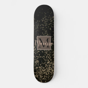 Monogram Chic Gold Confetti Personalised Skateboard