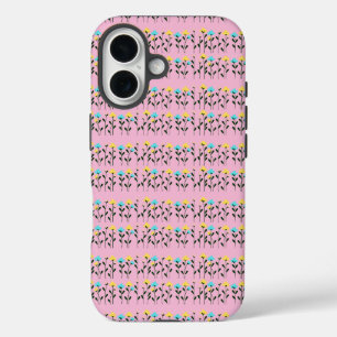 Monogram chic Grey Floral Pattern iPhone 16 Case