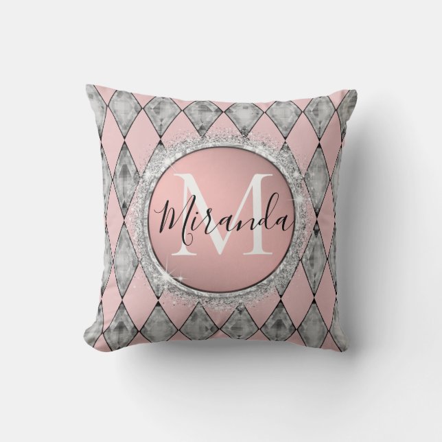 Monogram Chic Harlequin Throw Pillow (Front)